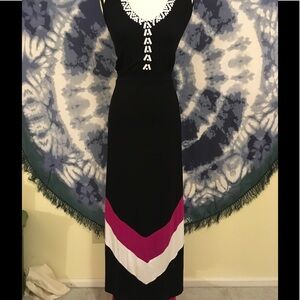 1X Black Maxi Dress with Pink & White Chevron Detail
